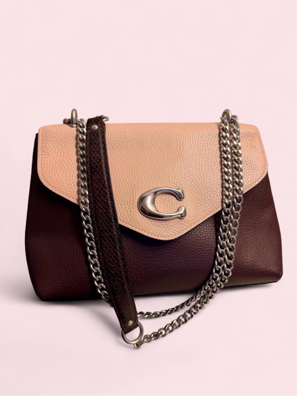 Coach Tammie Shoulder/Cross body bag in colorblock in Pink and deep plum color